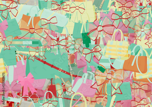 Background pattern abstract design texture. Seamless. Theme is about accessories, dressing, personal, elegance, paper knife, clip, fashion, cutter, ribbons, adornment, decoration, for papers