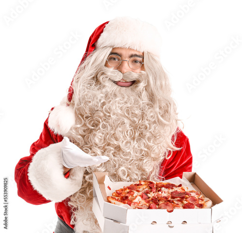 Santa Claus holding box wit...