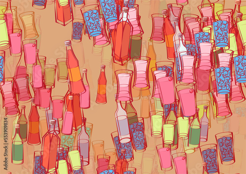 Background pattern abstract design texture. Seamless. Alcohol. Theme is about wine, whiskey, bottle, vodka, cola, cool, champagne, gin, mixture, Finnish, sparkling wine, tart, multi-layered