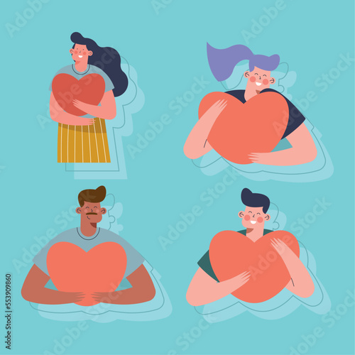 four lovers with hearts