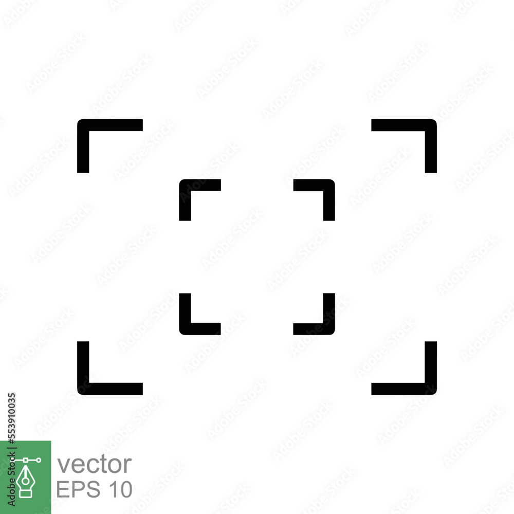 Focus target icon. Focus camera lens, square frame shot screen with cross symbol, photo concept. Simple outline style. Line vector illustration design isolated on white background. EPS 10. Focus target icon. Focus camera lens, square frame shot screen with cross symbol, photo concept. Simple outline style. Line vector illustration design isolated on white background. EPS 10.