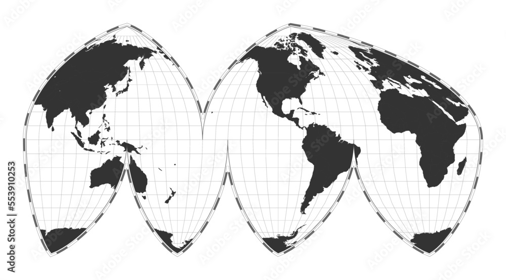 Vector world map. Bogg's interrupted eumorphic projection. Plan world ...