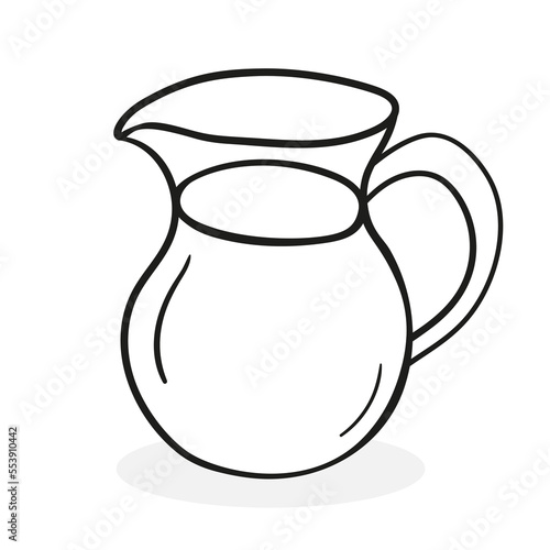 Vector hand drawn jug of milk or water. Pitcher of liquid in doodle sketch style.