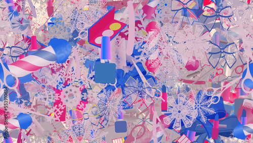 Background pattern abstract design texture. Seamless. Theme is about frost, brush, comb, new year, parlor, merry, cosmetology, embellishment, swirly, adornment, hairdressing, ribbons, razor blade
