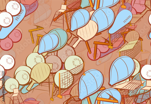 Background pattern abstract design texture. Seamless. Tennis. Theme is about racket, grid, inventory, netting, net, chair, ping-pong, game table, balls, clip, observer, pinch, sports judge
