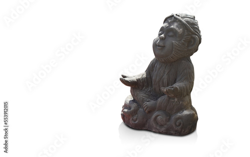 old black meditating monkey on white background  object  animal  decor  gift  copy space