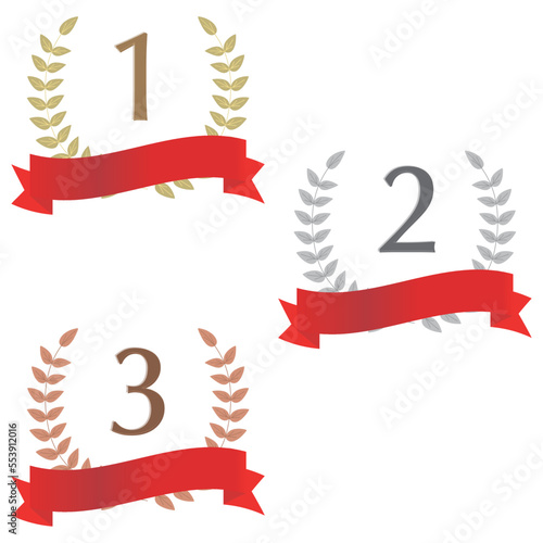 Award label illustration of laurels and ribbons.