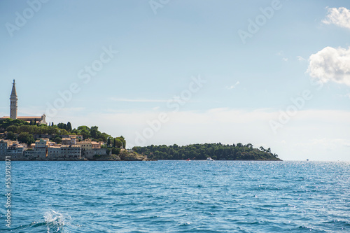 Panorama of the of Istrian peninsula, View from the open sea. Croatia