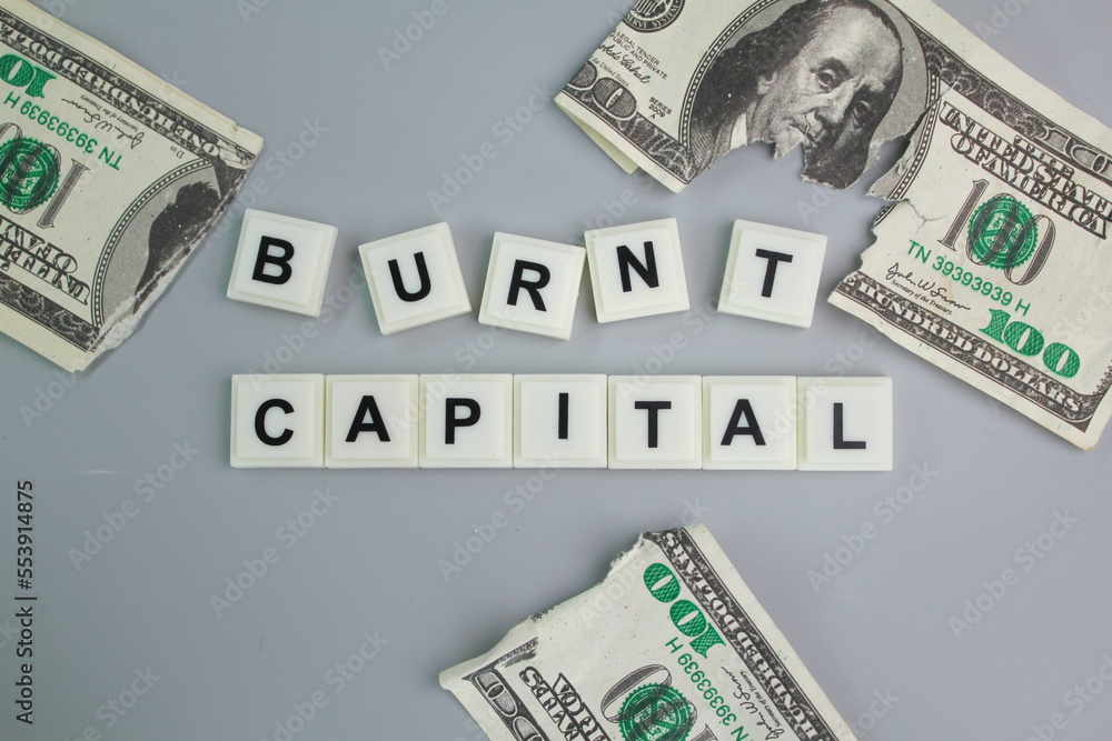 Torn paper money with the word burnt capital. the concept of burnt capital or bankruptcy. financial crisis. home or car loan Torn paper money with the word burnt capital. the concept of burnt capital or bankruptcy. financial crisis. home or car loan