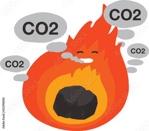 石炭が燃えてCO2が出るイラスト