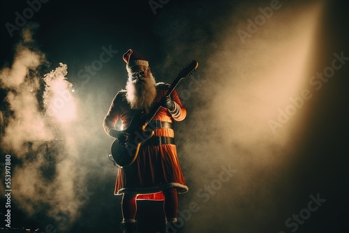 Santa Claus, Rocking and Shredding The Electric Guitar at chrsitmas concert, Generative AI