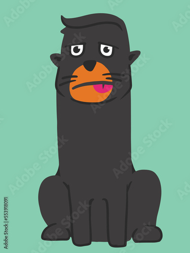 Cartoon illustration of a black cat sitting with a sad expression photo