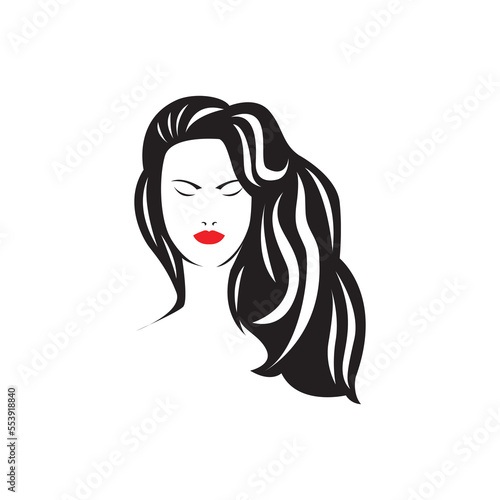 silhouette of beautiful woman with long hair logo for beauty salon vector illustration design