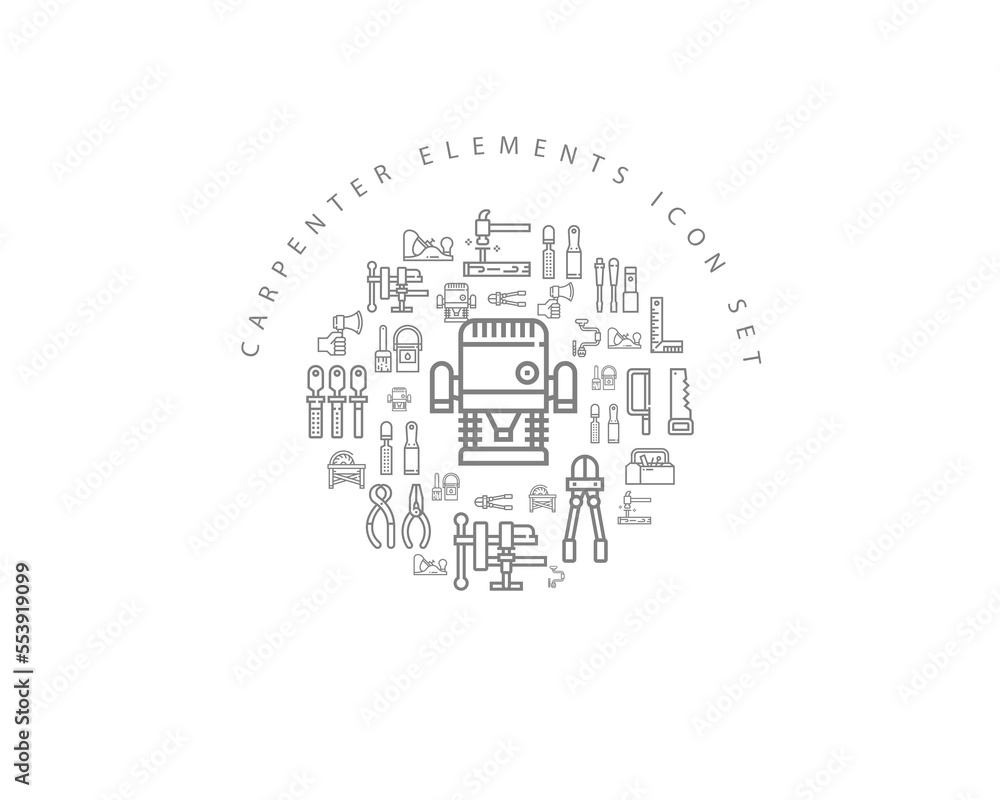 Vector carpenter elements icon set Vector carpenter elements icon set