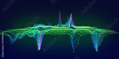 Abstract  background contain color wireframe from  lines on dark defocus. Technology 3d wireframe polygonaly concept in virtual space. Big Data.  Banner for business, science and technology. photo