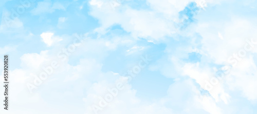 Blue watercolor cloud and sky. Spring, summer background.