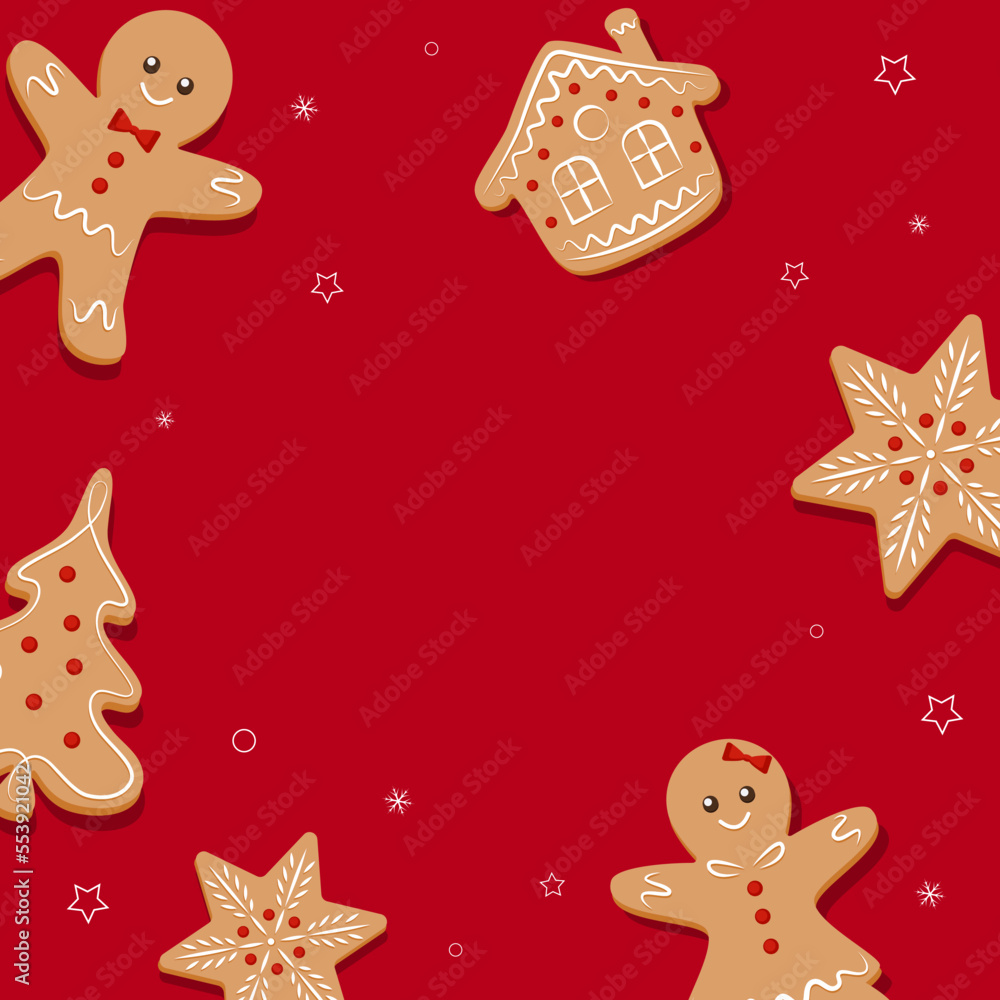 Christmas gingerbread cookies design. Merry Christmas banner, cards or background, design template.