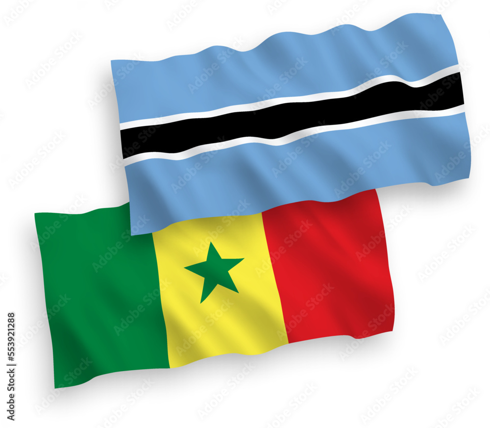 Flags of Republic of Senegal and Botswana on a white background