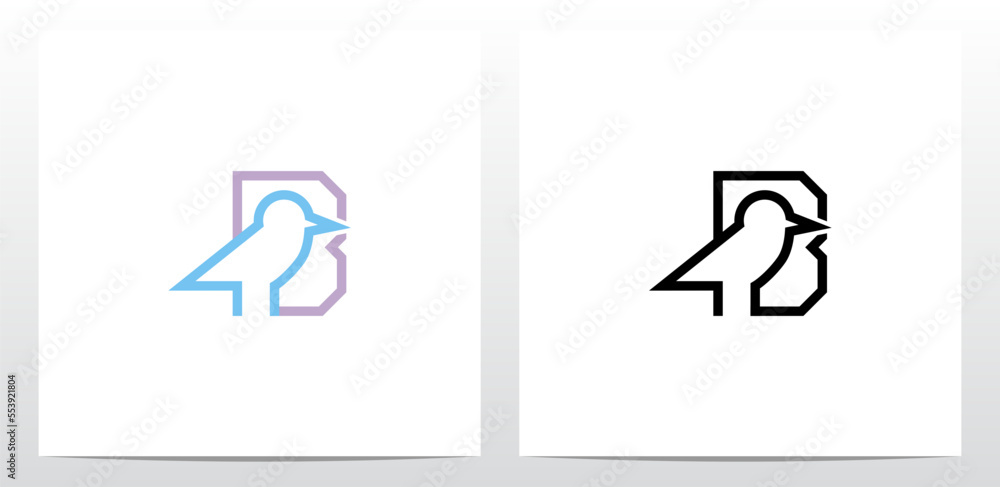 Bird Standing Outline Letter Logo Design B Stock Vector | Adobe Stock