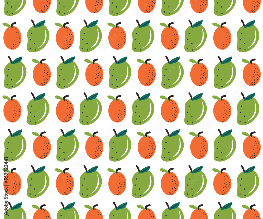 Obraz premium Flat organic doodle pattern background. Hand drawn fruit background. Hand drawn abstract fruit pattern.