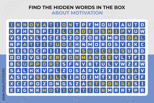Search word, Puzzle find the hidden words, puzzle cross words Vector illustration, fun games