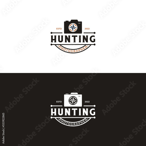 photo hunting logo design, photo explore logo design. camera with compass logo concept