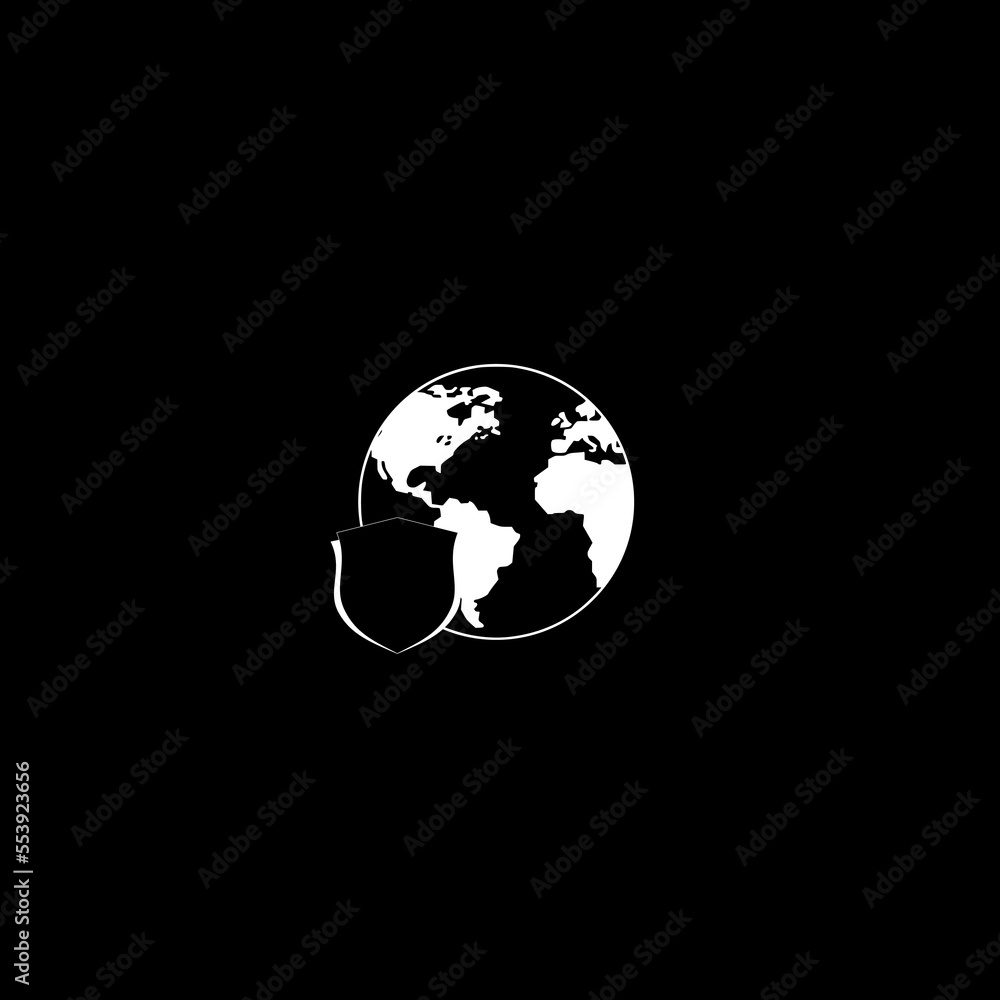 Shield with world globe icon isolated on dark background Shield with world globe icon isolated on dark background