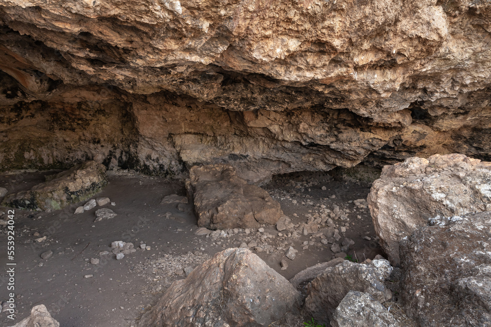 The cave  where the primitive people lived in Tel Yodfat National park, in northern Israel