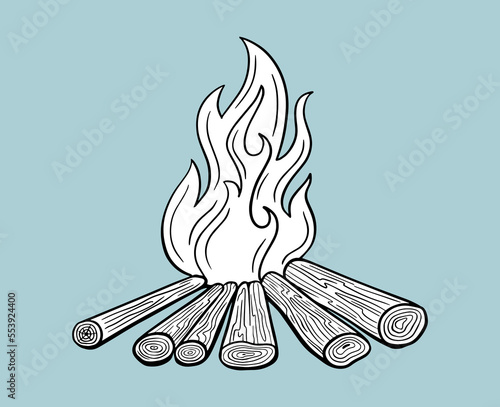 bonfire firewood flame burning, campfire hand drawn vector illustration isolated
