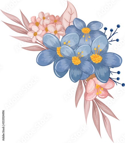 Blue Flower Arrangement with watercolor style