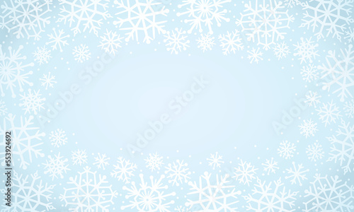 Festive winter background with flying snowflakes. Vector gradient cartoon illustration.