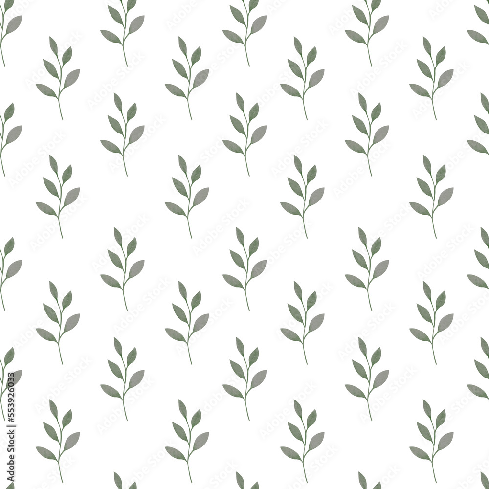 Fototapeta premium Watercolor winter greenery seamless pattern. Floral border with pastel green and grey leaves.