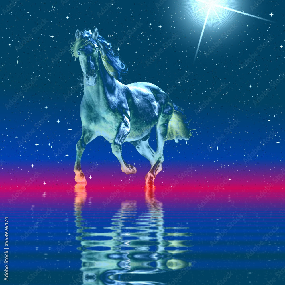Mystical horse. Background, illustration, fantasy.