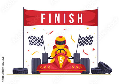 Karting Sport with Racing Game Go Kart or Mini Car on Small Circuit Track in Flat Cartoon Hand Drawn Template Illustration