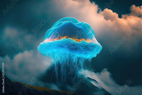 Ai generated Illustration of a Photorealistic Jellyfish floating photo