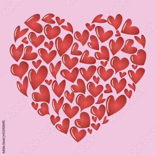 saint valentines day picture of big love heart consists of mini hearts with red gradient and white flares