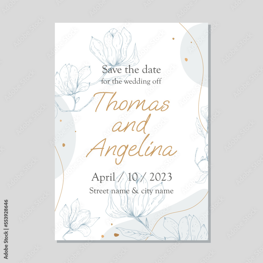 wedding invitation flyer names Thomas and Angelina