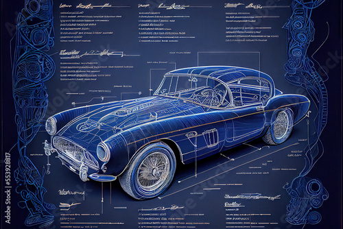 Vintage car blueprint, Generative AI   © fusebulb