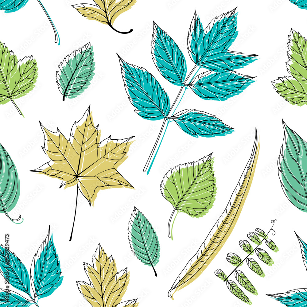 Leaves seamless pattern, vector leaf background Leaves seamless pattern, vector leaf background