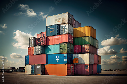 Stack of colorful shipping containers, generative AI © fusebulb