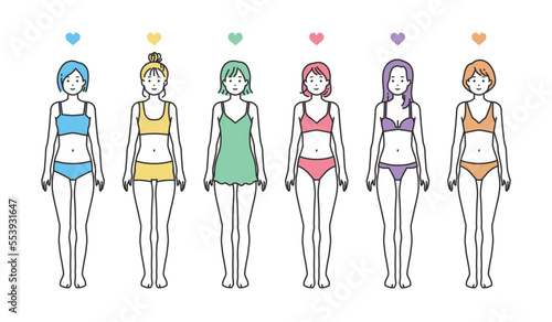 下着姿の人物イラストセット