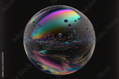 Giant psychedelic bubble on black generative ai