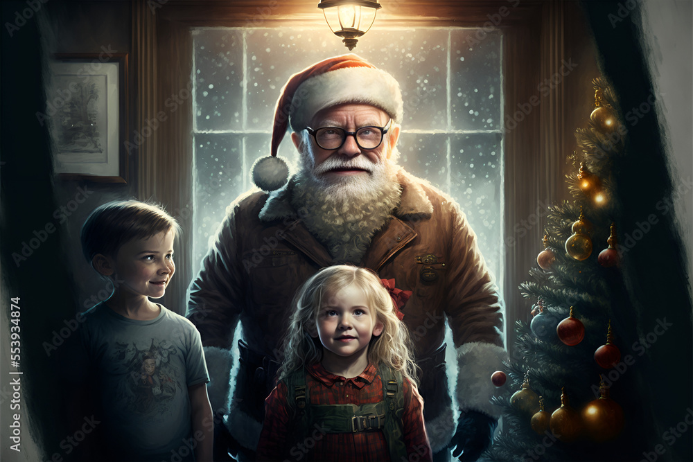 Christmas family portrait with santa clause,  generative ai