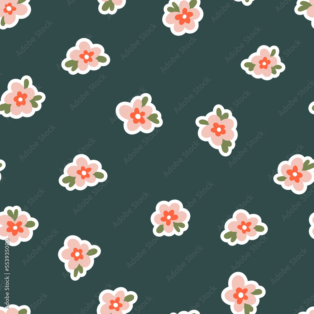 Hand drawn naive daisy loose flowers with leaves vector seamless pattern. Blotched retro floral texture for textile, print, fabric, wrap, paper. Hand drawn naive daisy loose flowers with leaves vector seamless pattern. Blotched retro floral texture for textile, print, fabric, wrap, paper.