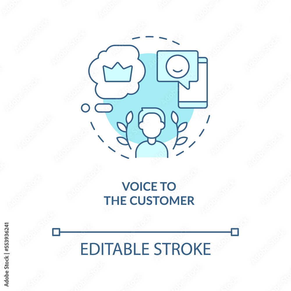 Voice to customer turquoise concept icon. Loyal client abstract idea thin line illustration. Relationship with brand. Isolated outline drawing. Editable stroke. Arial, Myriad Pro-Bold fonts used Voice to customer turquoise concept icon. Loyal client abstract idea thin line illustration. Relationship with brand. Isolated outline drawing. Editable stroke. Arial, Myriad Pro-Bold fonts used