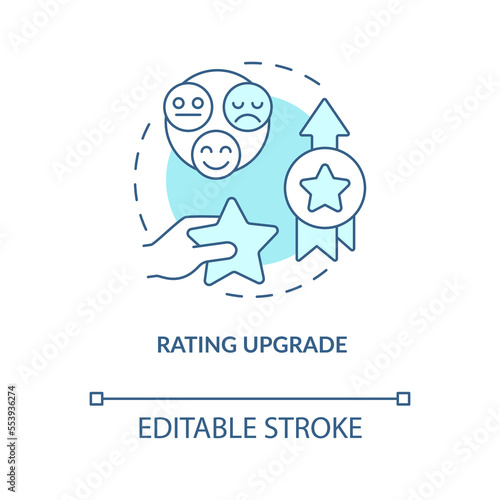 Rating upgrade turquoise concept icon. Company trustworthiness. Online reviews abstract idea thin line illustration. Isolated outline drawing. Editable stroke. Arial, Myriad Pro-Bold fonts used