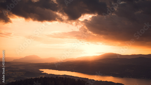 sunset over the Worthersee in the Alps © Timo