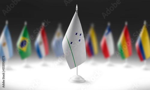 The national flag of the Mercosur on the background of flags of other countries photo