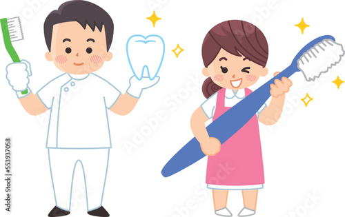 歯科医師の男性と歯科衛生士の女性　医療従事者