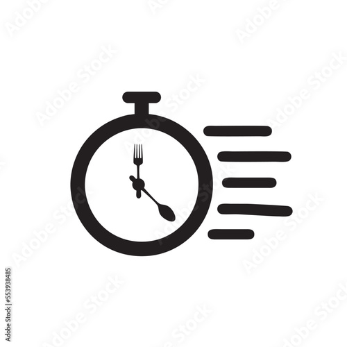 quick food fast food recipe time eat lunch icon hour healthy food diet fast concept, break meal, clock with fork knife, thin line symbol on white background eps vector illustration 